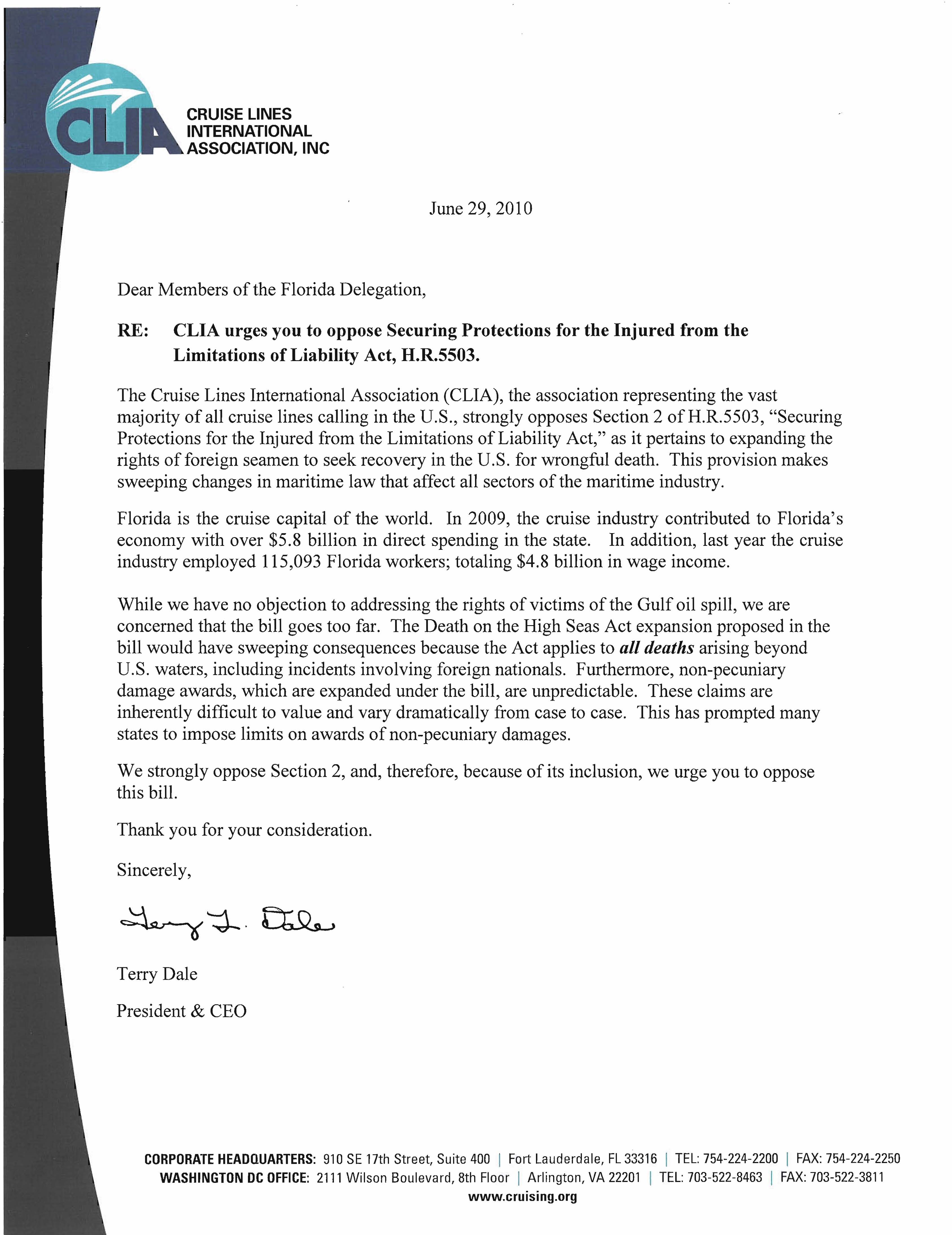 CLIA - Cruise Line International Association - DOHSA - Death On High Seas act